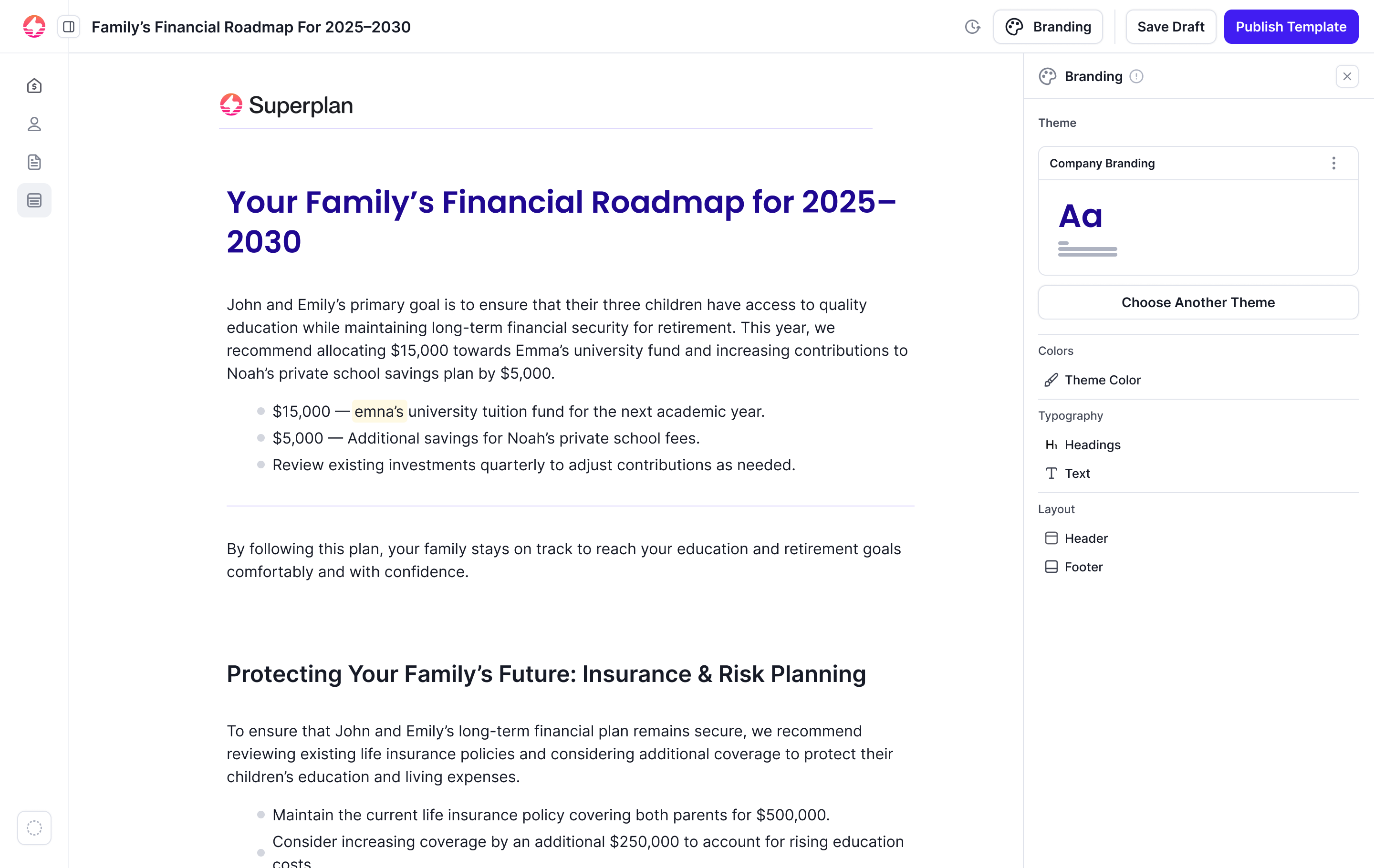 Editable branding controls