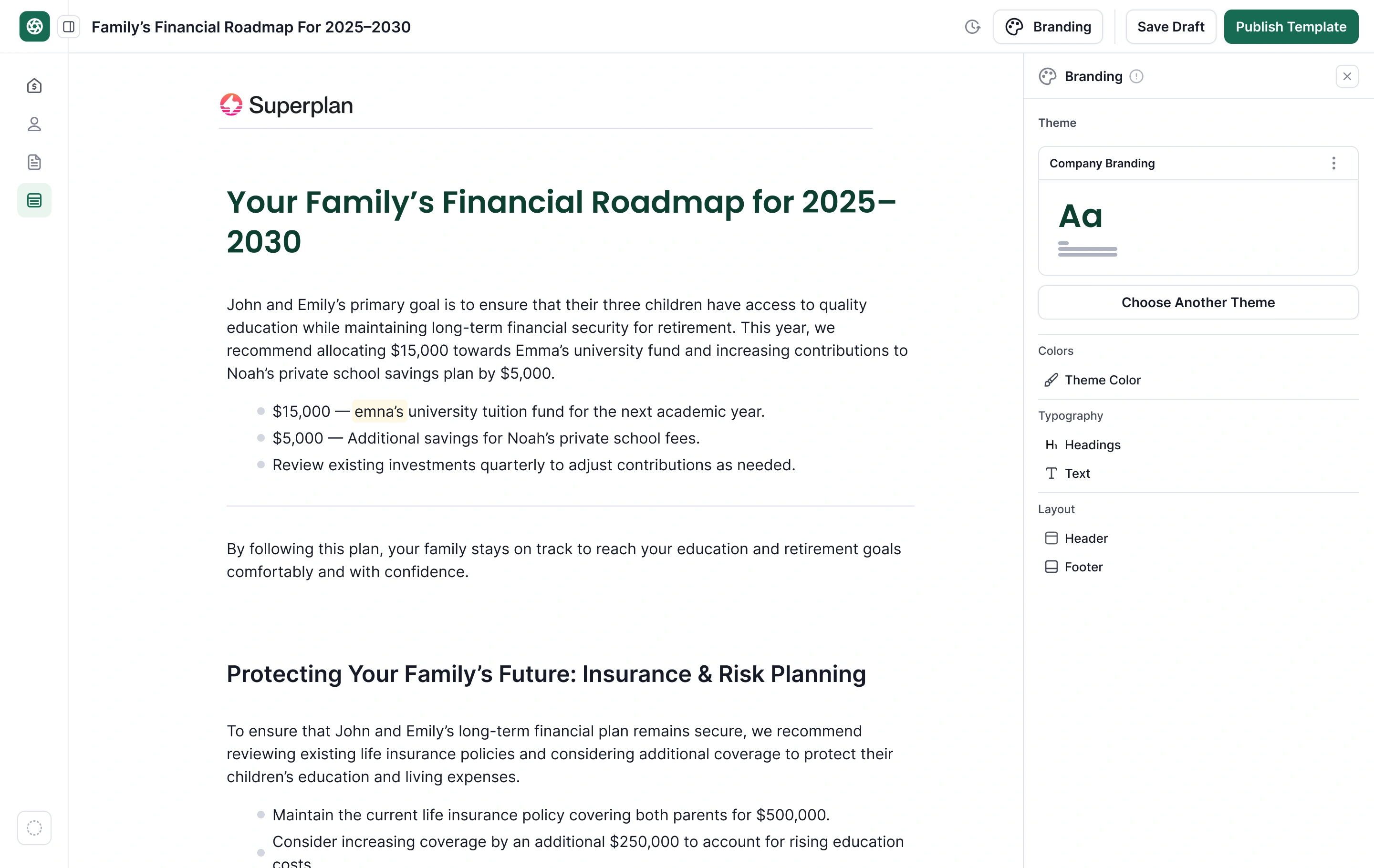 Editable branding controls