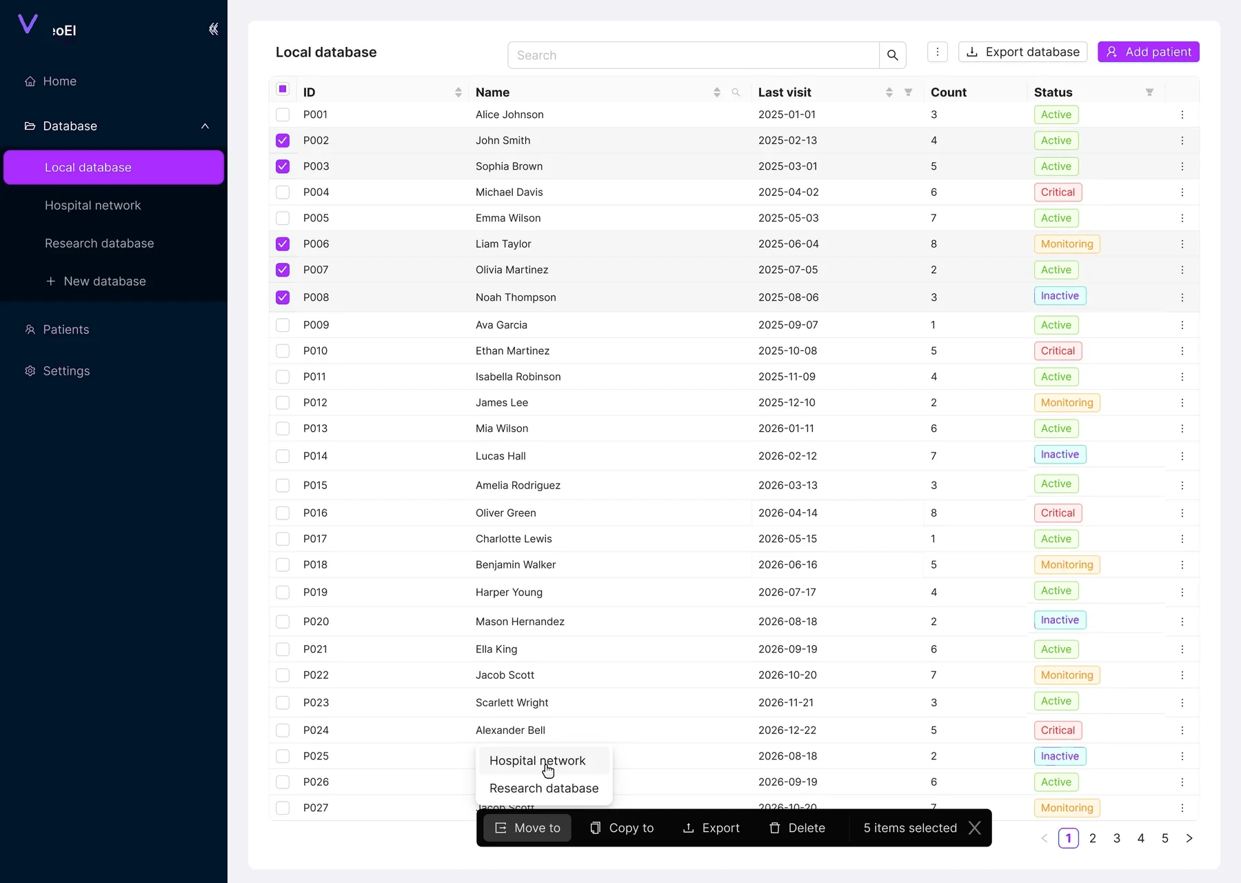 VascuLab local patient database